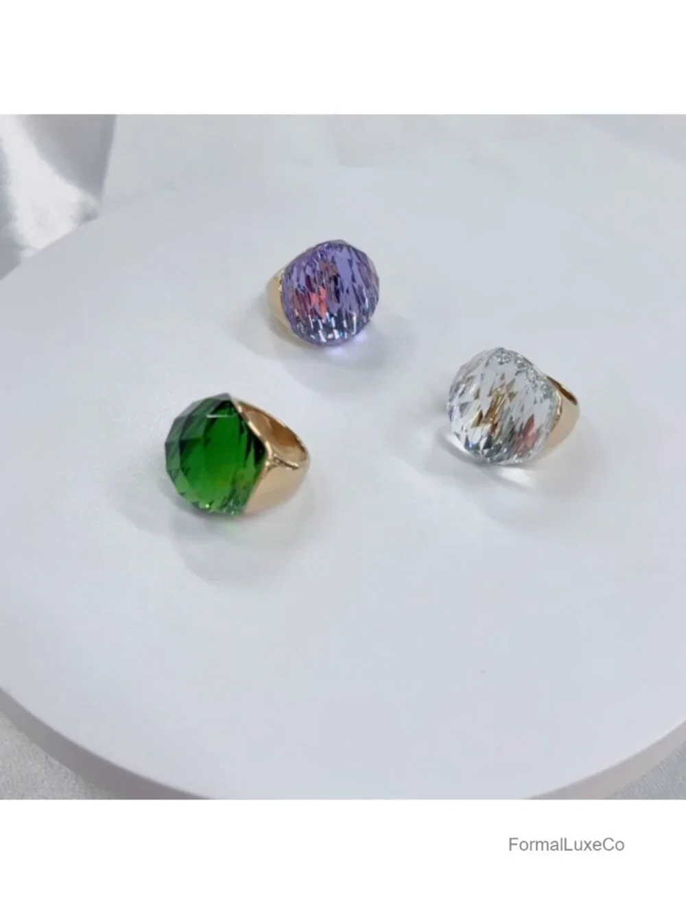 Chunky Cubic Zirconia Statement Ring Gold-Tone Plated Stainless Steel Cocktail